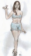 drawing long_hair sandals shorts shrunken_man nikko no_background tubetop proposal
