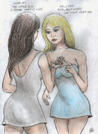 drawing blonde handheld multiple_giantesses cleavage brunette story giantesses nikko