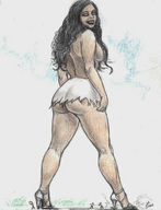 drawing giantess crush long_hair high_heels topless dark_skin nikko no_background
