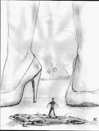 drawing monochrome high_heels outdoors nikko vehicle_crush distressed