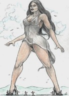 drawing giantess black_hair long_hair high_heels nikko see_through