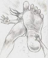 drawing giantess monochrome long_hair unaware nikko imminent_crush no_background