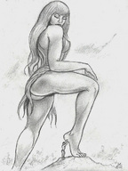 drawing giantess monochrome long_hair worship nikko no_background