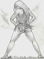 drawing giantess nude monochrome long_hair lying_down looking_down nikko no_background