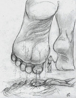 drawing giantess crush feet monochrome blood gore little_man cruel nikko no_background