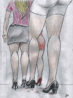 drawing giantess blonde long_hair high_heels blood giantesses nikko no_background