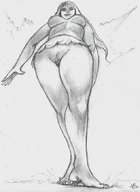 drawing giantess crush monochrome barefoot foot_crush under_foot nikko