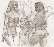 drawing giantess monochrome long_hair giantesses nikko no_background treehouse