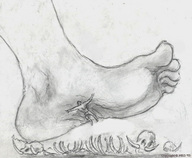 drawing giantess crush monochrome barefoot nikko no_background impending_doom