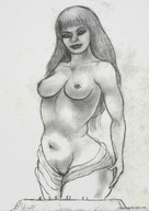 drawing giantess nude monochrome long_hair nikko no_background standing_up
