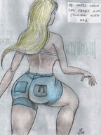 drawing blonde long_hair story shorts trapped nikko no_background