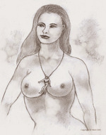 drawing giantess monochrome long_hair topless nikko necklace no_background