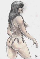 breasts nipples nude butt brunette shrunken_men captured pencil_drawing nikko hanging_on strolling