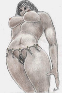 breasts nipples nude pussy brunette shrunken_men underboob belly captured pencil_drawing nikko looking_at_tiny