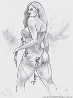 drawing giantess monochrome long_hair nikko hanging_on no_background