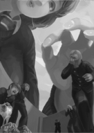 drawing vore monochrome saliva blood gore shrunken_men uniform trapped bones skeleton source_needed uru schoolboys looking_at_tiny