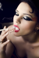 collage vore mouth finger hand shrunken_man smoke cigarette eye_makeup smoke_slave