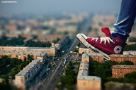 giantess collage city jeans vehicles outdoors converse blurry impending_doom
