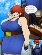 drawing giantess destruction embarrassed red_hair short_hair bbw sandals walking nervous projecthazoid fee_fi_fo_fum
