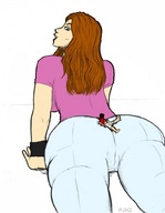 drawing color long_hair lying_down shrunken_man looking_back on_butt looking_at_tiny wristband pjhz