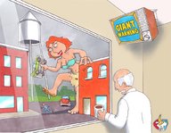 breasts drawing giantess city mega color lois barefoot rampage bra skirt buildings angry red_hair family_guy coffee milf tv top ripped_clothing lois_griffin imminent_crush water_tower