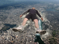 collage city mega destruction giant shorts sneakers outdoors shirt facial_hair
