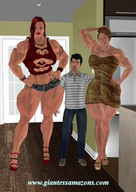 long_hair red_hair dress mini_giantess muscles shorts giantesses indoors digital_render