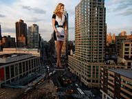 giantess collage city blonde cleavage high_heels traffic buildings wonderslug dress legs foot_print streets sky vehicle_crush nina_agdal