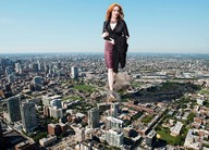 giantess collage city destruction clothed buildings wonderslug red_hair walking skyscraper sky christina_hendricks chicago