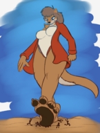 drawing giantess crush swimsuit barefoot brunette short_hair running_away impending_doom