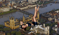 breasts giantess collage city mega barefoot lying_down shorts london river outdoors legs_crossed scuba_mask legs_raised