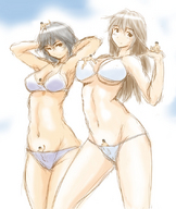 drawing giantess black_hair long_hair swimsuit handheld nipping climbing brunette short_hair trapped giantesses hanging_on bikuta between_breasts