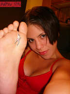 collage blonde barefoot cleavage soles smiling short_hair shrunken_men giantess_katelyn shrunken_man looking_at_viewer hanging_on midyin_slag