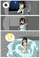 drawing black_hair color long_hair surprised shrunken_woman covering_breasts bored herretik shrinking_out_of_clothes
