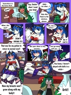 drawing blushing comic long_hair skirt blue_hair story green_hair shrunken_woman groping revealing_outfit herretik yu-gi-oh!