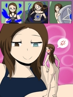 drawing nude blushing long_hair brunette smiling shrunken_woman hands_on_hips annoyed heterochromia herretik