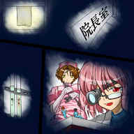 drawing color glasses blood brunette pink_hair shrunken_men nurse doctor knife acid violence long_gloves