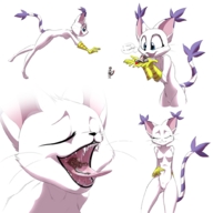 drawing vore furry anthro color tongue digimon gatomon handheld shrunken_man eyeofcalamity panels looking_at_tiny