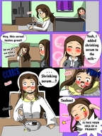 blushing comic color glasses brunette shrunken lesbians shrunken_woman english nicole shrinking_serum herretik helen