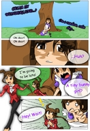drawing comic color brunette shrunken_woman bunny_girl alice_in_wonderland running_away reaching_hand herretik celia_in_wonderland