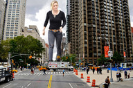 giantess collage city blonde clothed traffic wonderslug walking skyscraper streets hilary_duff between_buildings