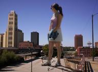 giantess crush collage feet skirt buildings brunette sandals legs shrunken_people sunglasses standing parking_lot giulio_10