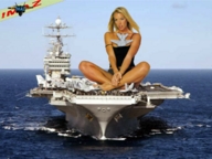 giantess collage blonde barefoot airplane jets outdoors aircraft_carrier !maz looking_into_distance between_breasts