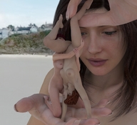 nude beach handheld brunette shrunken_woman looking_at_tiny digital_render flagg3d