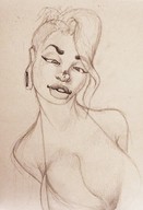 drawing small_man monochrome large_breasts climbing smiling sketch nose watching peterparkerlawl looking_at_small_man