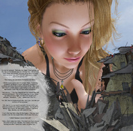 giantess blonde destruction blue_eyes blood story hand rubble english captions looking_at_tiny redfiredog digital_render