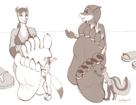 drawing feet furry monochrome swimsuit barefoot sitting unaware arabesque licking_feet
