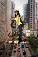 giantess collage city black_hair clothed traffic smiling boots streets between_buildings peque