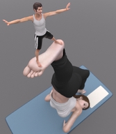 small_man barefoot high_angle yoga above_view contortion on_sole boomgts balance digital_render yoga_instructor
