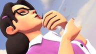 gentle giantess handheld glasses brunette kissing open_mouth sky scout on_face digital_render miss_pauling source_film_maker
